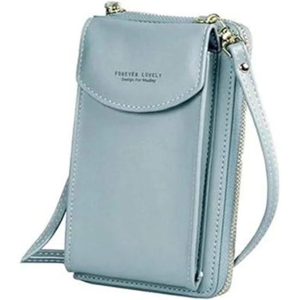 Leather Crossbody Cell Phone Bag Wallet Pouch Purse Sky Blue (6858)